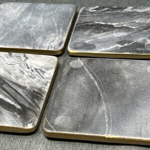 At Home Stone Coasters Set of 4 Made in India Natural Marble White Grey Square
